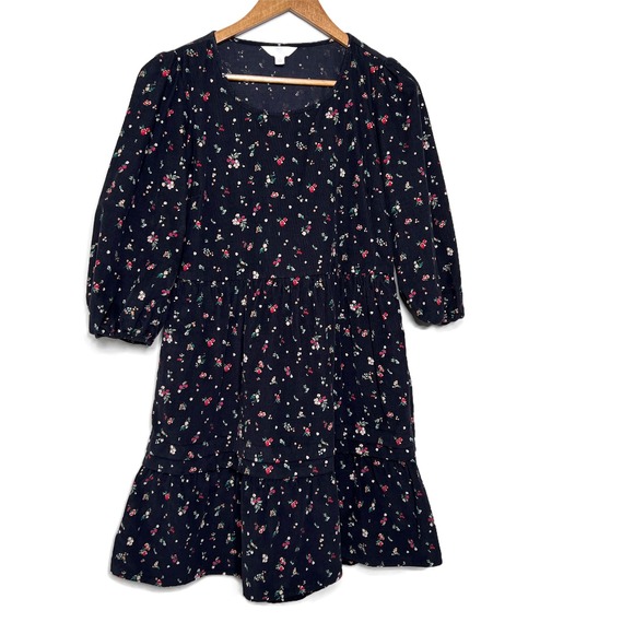 Time and Tru Womens Black Floral Corduroy Tiered Puff Sleeves Mini Dress Size S - Picture 7 of 16